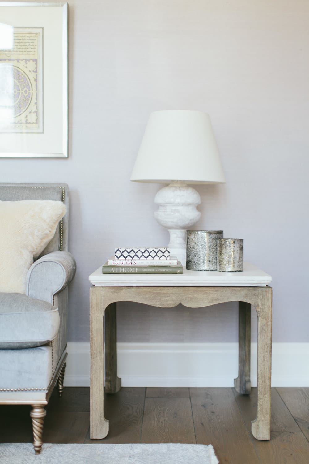 this is a shabby chic side table with a pastel pink colour palette