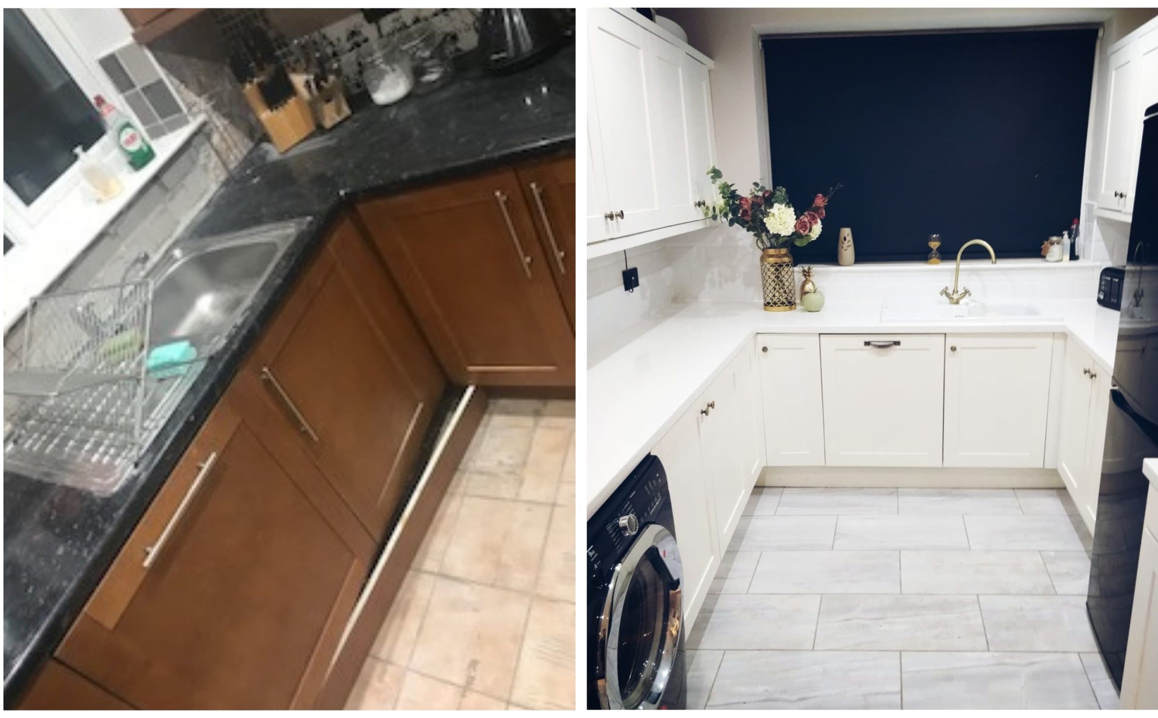 this is a before and after from jackie's kitchen upcycling project