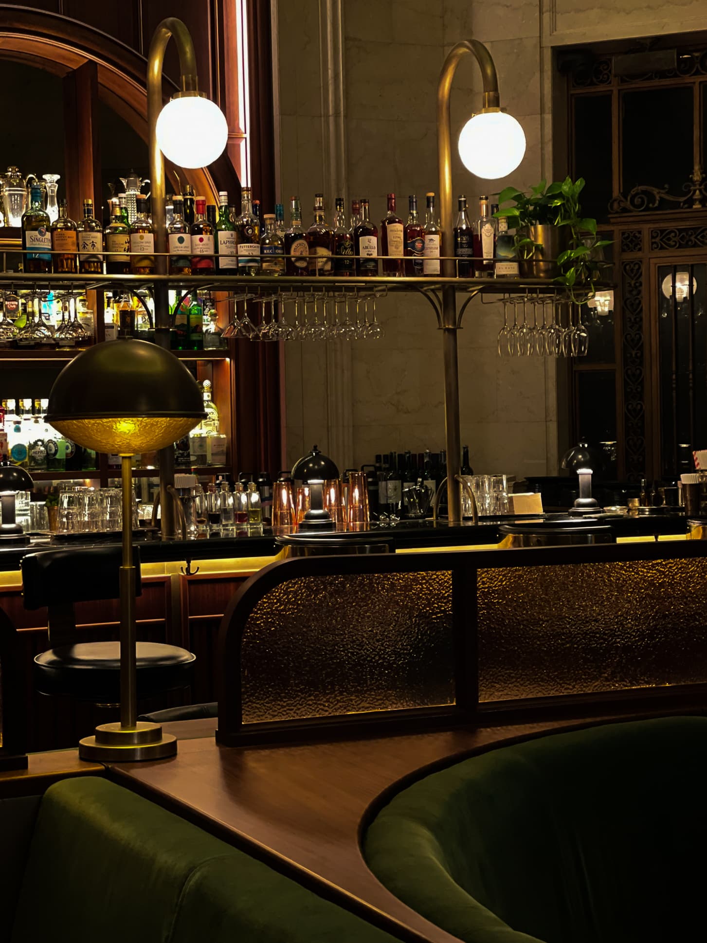 this is an image of Hawksmoor Liverpool's bar and shows the beautiful interiors and lighting used in the space