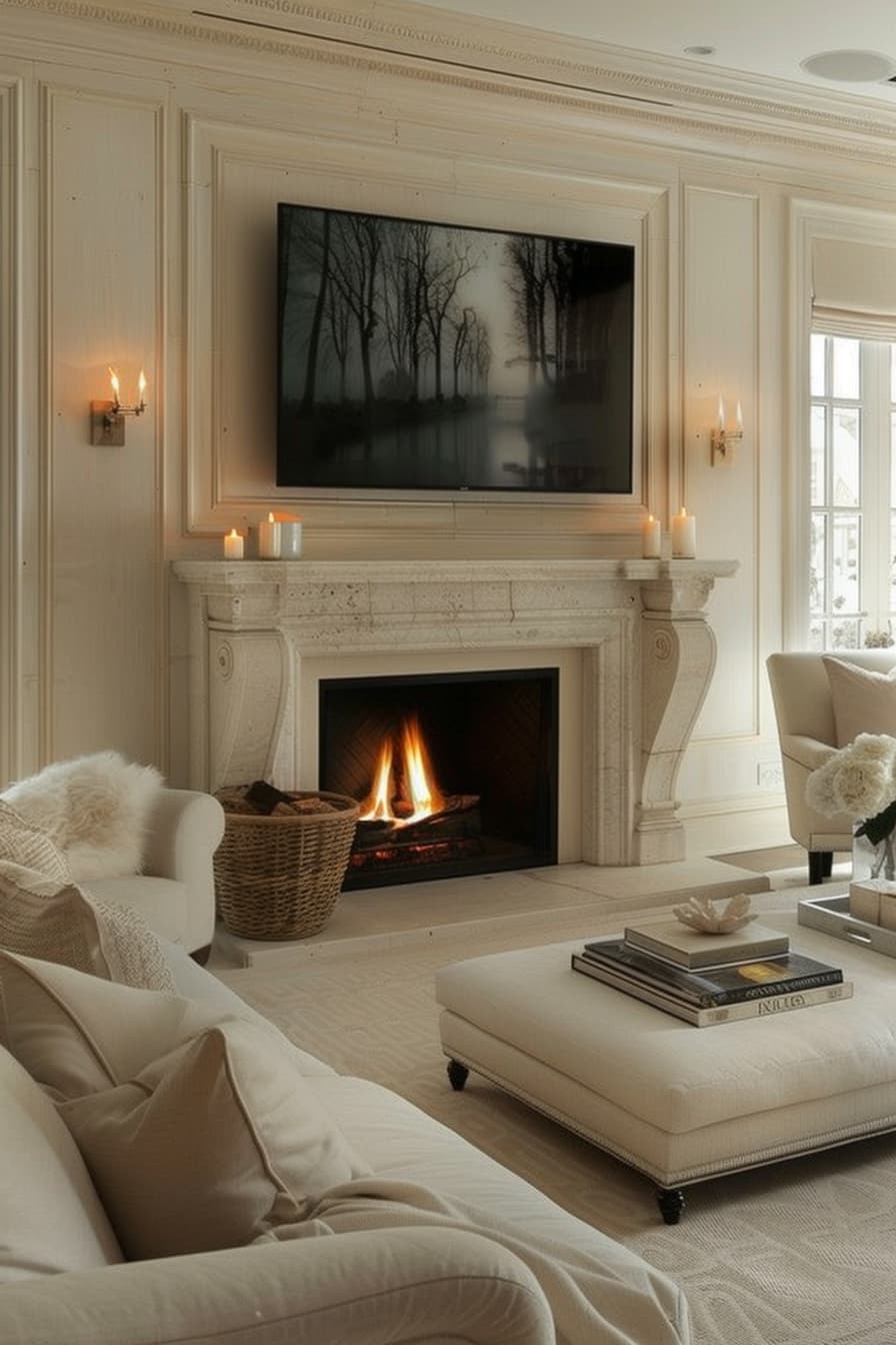 interior design tips cosy marble fireplace